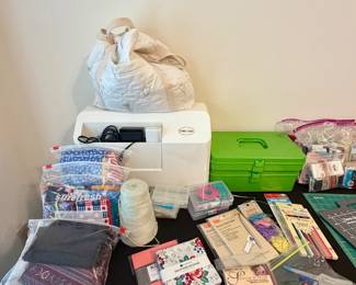 Multiple sewing machines, fabric, and sewing supplies