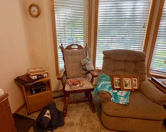 Recliner, rocker, cabinet, art, blankets
