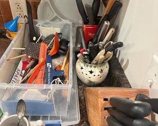 kitchen items, silverware, and knives
