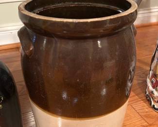 vintage two-tone stoneware crock