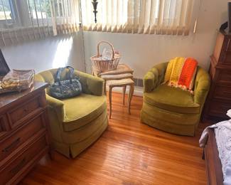Matching Green Swiveling Club Chairs