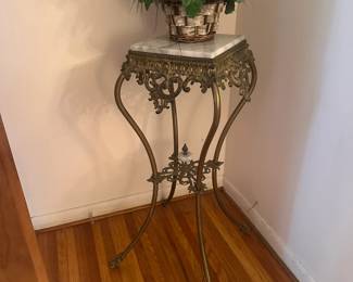Ornate Plant Stand in Brass & Marble