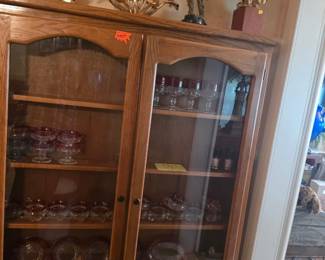 Cranberry glass & cabinet