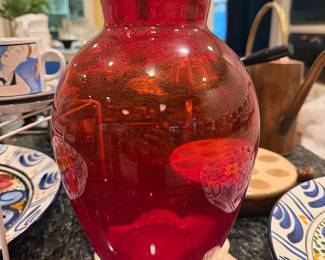 Murano 24k gold red vase