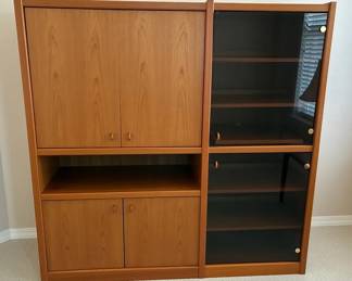 MCM style teak veneer display or media cabinet