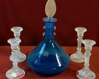 Blenko art glass decanter  Lenox Candle Holders