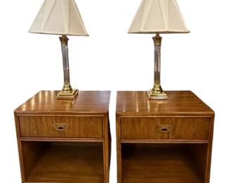 Pair Of Drexel Nightstands And Crystal Lamp