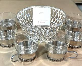German Bread Basket  Silver Tea Cup Set