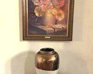 Modavari Vase, Cement Bench  Framed Artwork