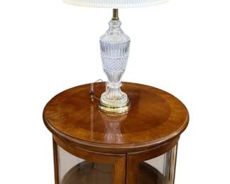 Thomasville Round Side Table And Crystal Lamp