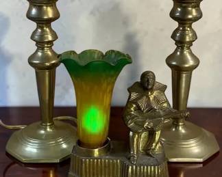 Art deco Minstrel Accent Lamp  Brass Candle Holders 