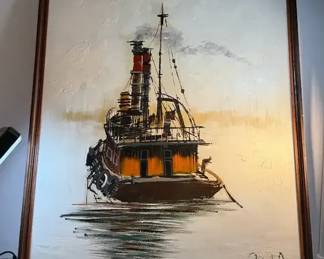 Lee Reynolds Vanguar Studios Tugboat Textured Oil On Canvas
