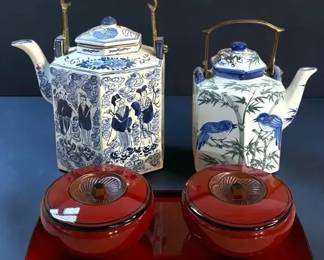 Japanese Ceramic Tea Pots  Lacquerware Lidded Bowls
