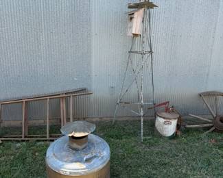 windmill, old washer used as fire pit, Texaco can