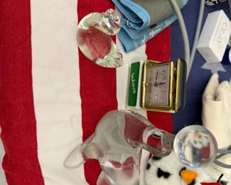 seal paperweight, duck paperweight, travel clock