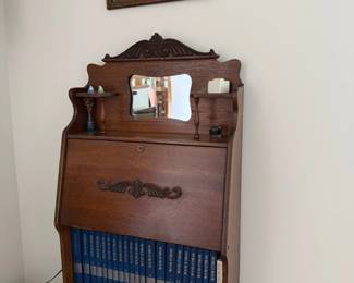 drop leaf secretary, books