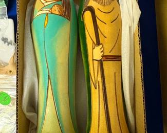 Usaburo Handmade Kokeshi Dolls hand painted representations of Joseph and Mary w Baby Jesus.
