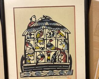 1993 Stencil print of Noah’s Ark by Japanese artist Sadao Watanabe 11”x14”