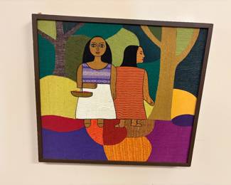 Original "Two Women in a South American Market" by artist Juan Ramon Serrano
