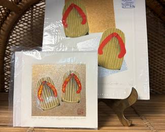 Kuneko Japanese Woodblock prints featuring "Geta" designs