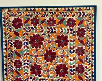 Vintage hand embroidery Gujarati textile tapestry Featuring floral motives and mirror work