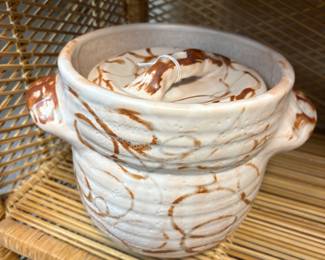 Stoneware pottery lidded jar, often used a soup tureen or storage