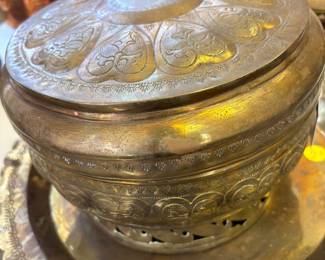 Mid Eastern solid brass bowl w lid