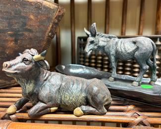 Vintage cow and donkey figurines from 1983 Christmas Nativity Set