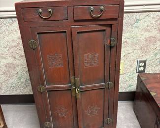 Antique Chinese side cabinet with calligraphy paper lining