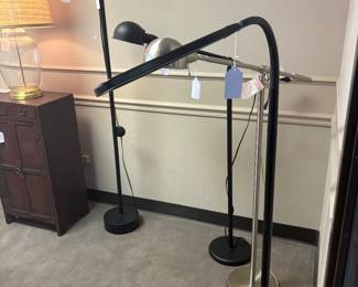 Black floor lamp, missing shade, floor lamp, black dome, adjustable, silver floor lamp, adjustable, Ottlite floor lamp no plug