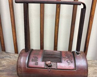 Cricket box made from heavy bamboo with carving