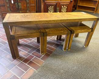 Sofa Table with 3 stools....needs a little tender care