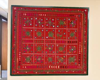 Gujart traditional South Asian embroidered textile with mirror-work wall hanging