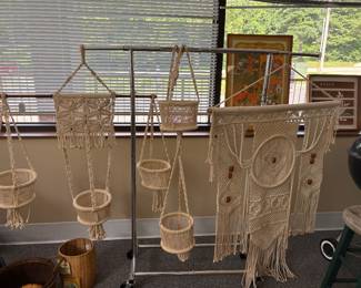 Vintage macramé pot hangers and wall hanger
