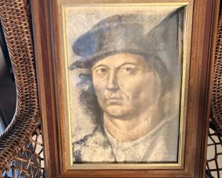 Lithograph print reproduction of "Head of a Man" by painter Dosso Dossi
