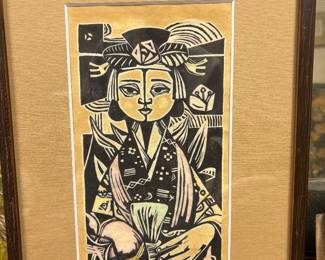 Woodblock print titled “Ryukyu Dancer” created by Hiroshima Gima 15”x12” signed 50/21