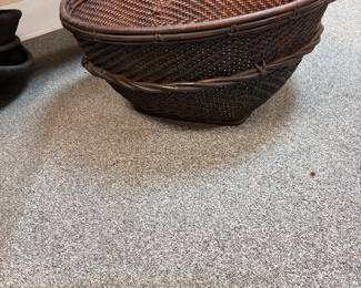 1960's Labba Grain Basket from the Philippines Ifugaol Round Rattan Bamboo Rice Carrying Basket