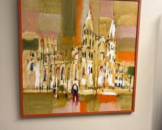 Mid Century modern oil paintng Italian cathedral