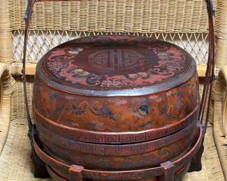 Antique Chinese stacking wedding basket. 21x19”
