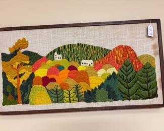 Crewel Needle work - vintage Framed