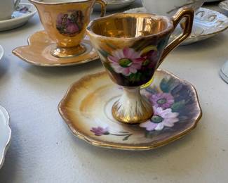 Teacup and saucers of all sizes and makers I.e. Lefton, Germany, Occupied Japan, Royal Standard Brown Eyed Susan, F. Walton,