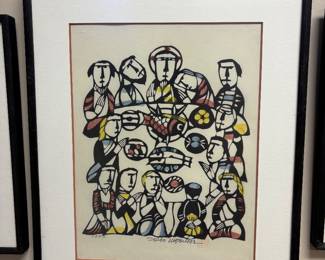Colored Stencil print by Sadao Watanabe “The Last Supper” 1992 signed English and Japanese 16”X 21” also in size 11” 14”.