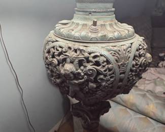 Victorian Gone With The Wind Style HandPainted Floral Oil Lamp Conversion Table Lamp fourth image