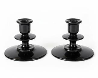 Black Amethyst Glass Candlesticks Pair