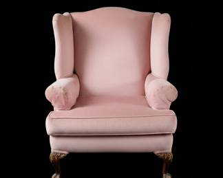 Pink Velvet Wingback Armchair with Carved Legs