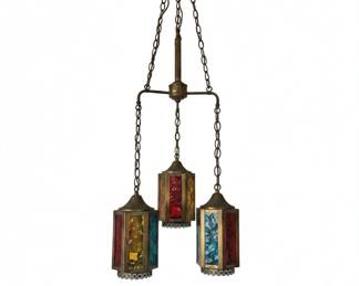 Vintage MultiColored Glass Panel Hanging Chandelier
