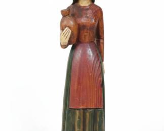Carved Wooden Figurine of a Woman with a Jug
