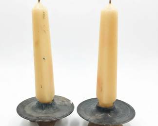 Pair of Ceramic Candlesticks with Taper Candles third image