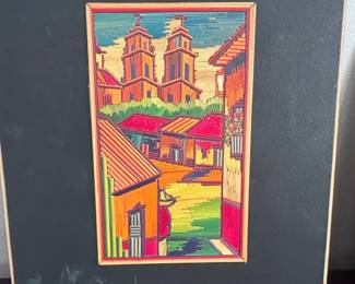 Vintage Mexican Popotillo Straw Art Village Scene