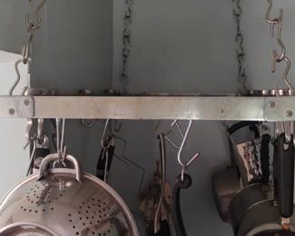 Stainless Steel Pot Rack with Assorted Cookware